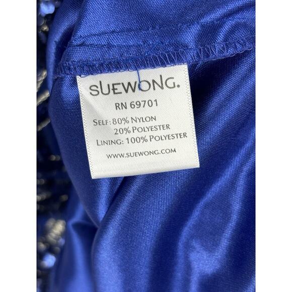 Sue Wong Womens Formal Cocktail Dress 4 Blue Sequin Beaded Homecoming Gala Prom - Picture 10 of 11